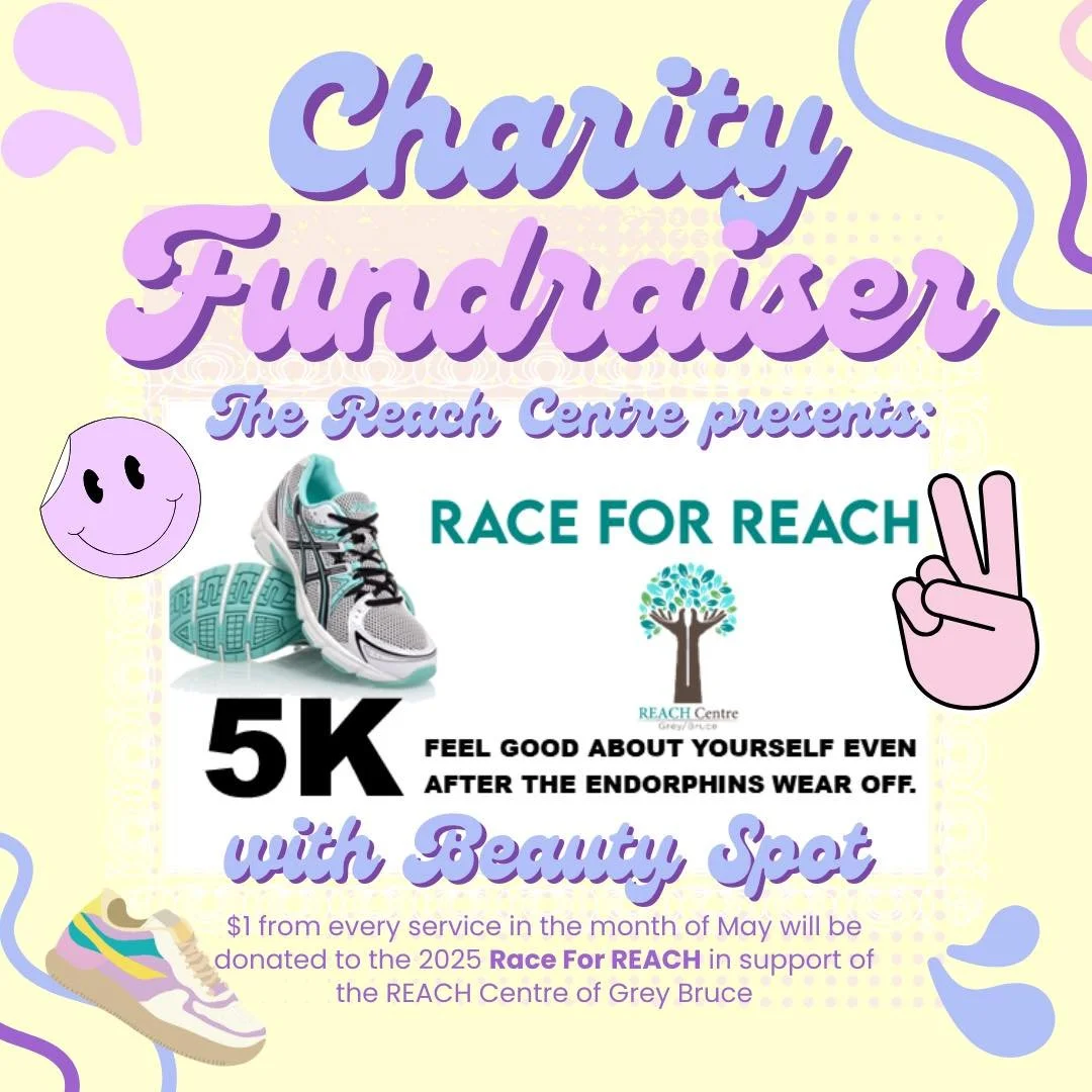 Happy Spring 🫶

To celebrate the arrival of May, we are raising money for our friends at the REACH Centre of Grey Bruce. During the month of May, $1 from every appointment will go towards the annual Race For REACH. 

For anyone looking to find more 