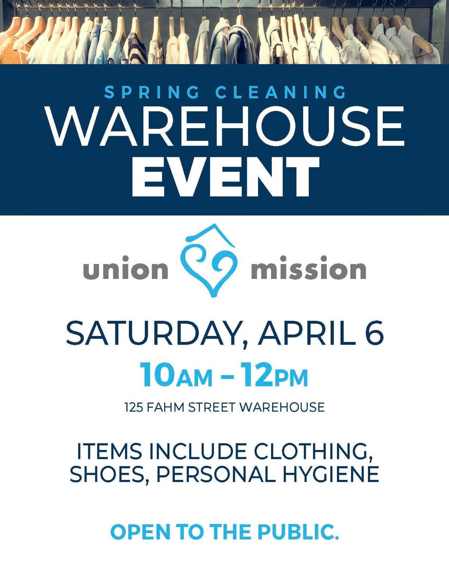 Spring Cleaning with a purpose! 

This Saturday, we&rsquo;re at our 125 Fahm Street Warehouse from 10am-12pm giving out clothes, shoes, and hygiene items to anyone in need. It&rsquo;s a community event for everyone. See you there!
