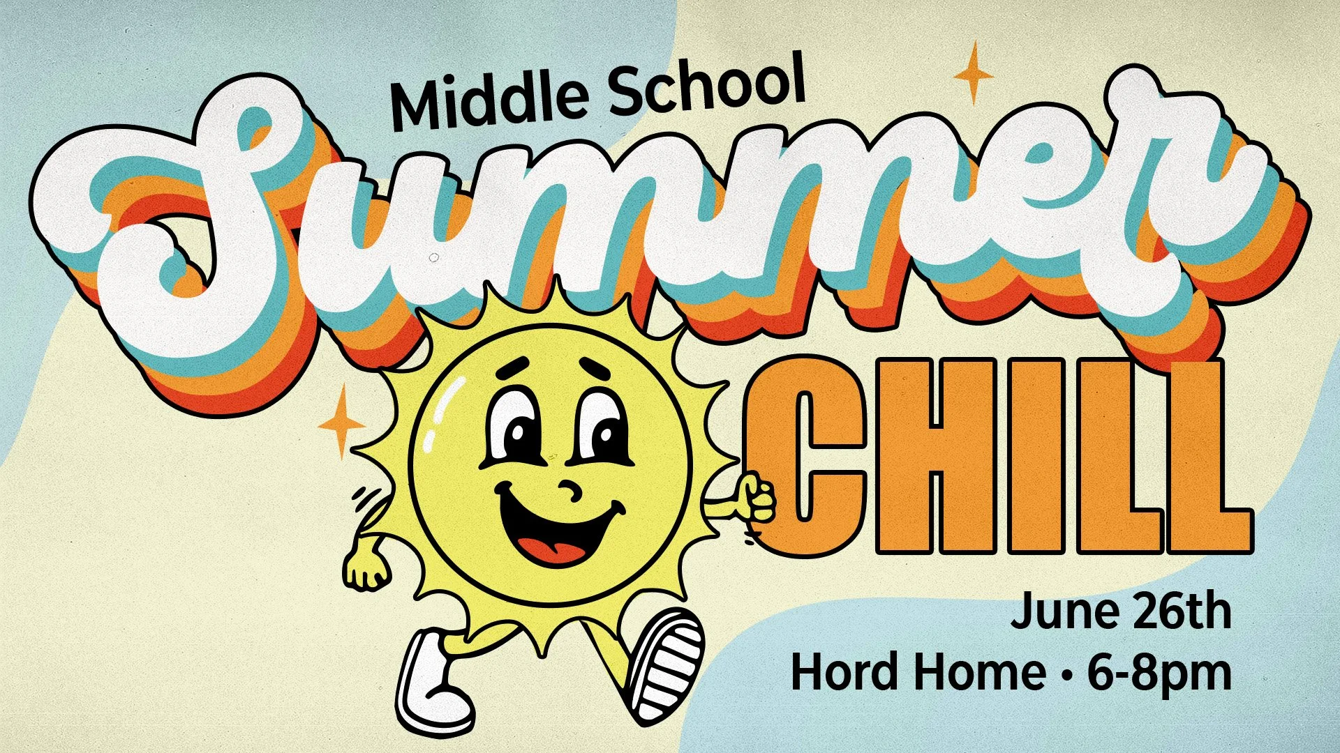 When:June 26th
Where: Hord&rsquo;s Home
10881 Tucker Rd
Time: 6-8pm

Middle School Life, we are excited for our first Summer Chill night! Throughout the summer we&rsquo;ll meet at student&rsquo;s homes for these fun gatherings. It will be a great nig