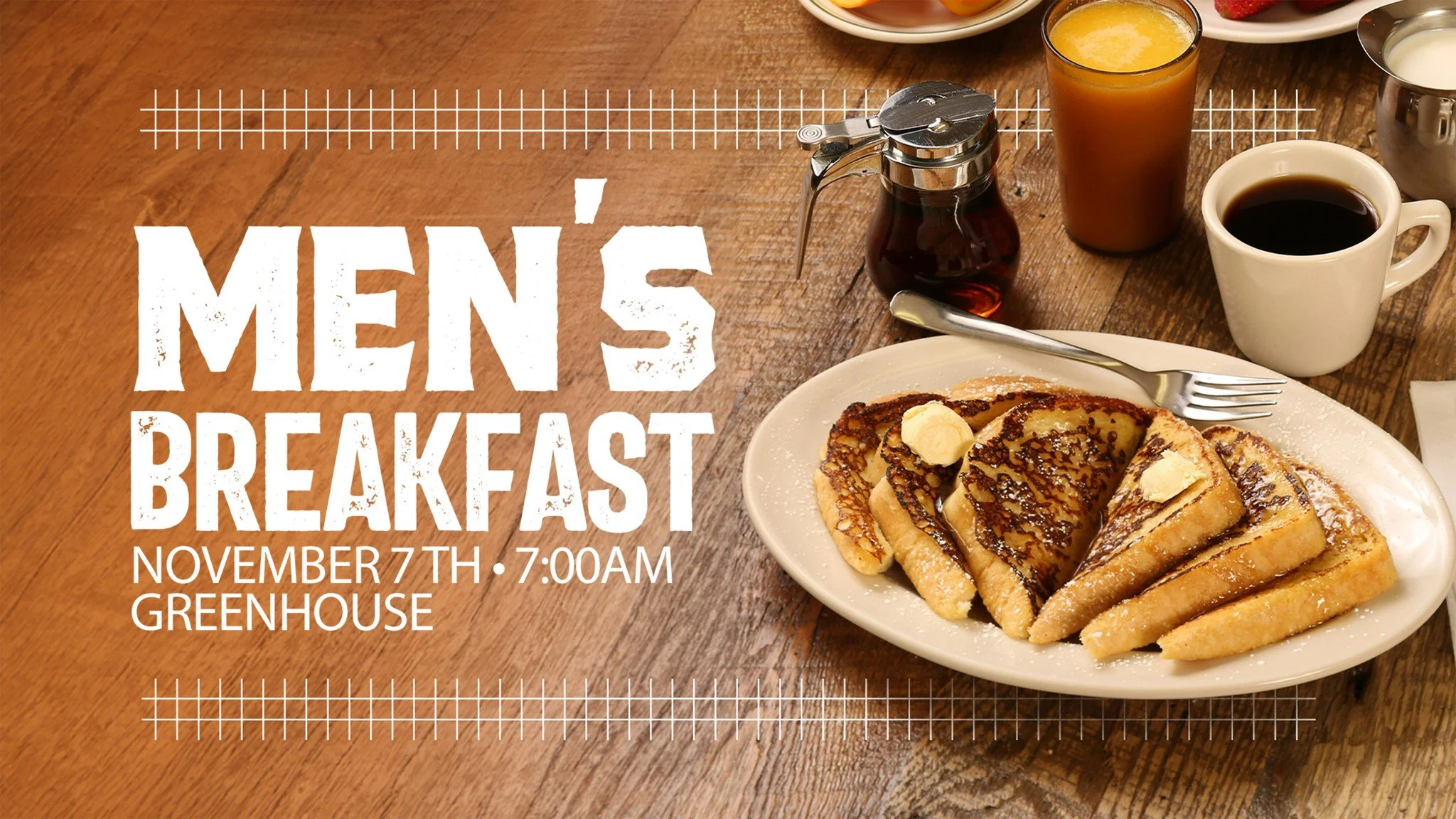 Join us for our next free monthly men's breakfast on November 7 at 7 AM. These breakfasts are a time of connecting, growing, laughing, being encouraged, sharing stories, etc. We will meet at the Greenhouse (in the larger room on the right side). Invi