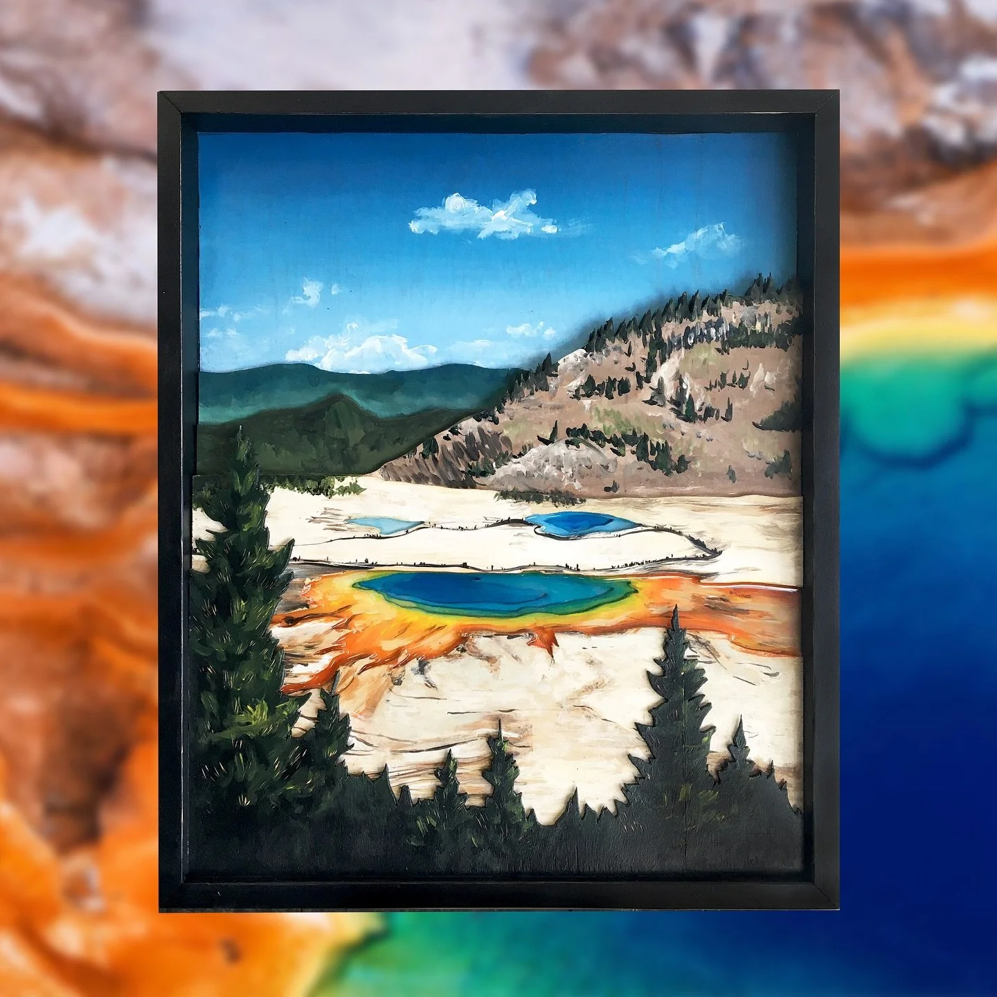 Grand Prismatic Spring, now showing at @movementgymscolorado, Centennial. 
.
www.highalpinedesigns.com
.
.
.
#Woodart&nbsp;#woodartist&nbsp;#woodenart&nbsp;#woodcraft&nbsp;#wooddesign&nbsp;#wooden&nbsp;#mountains&nbsp;#painting&nbsp;#homedecor&nbsp;#