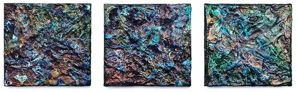 Earthly Terrain- Acrylic on Panel, total triptych size 9 x 12 inches © Maureen McCabe MA Artist