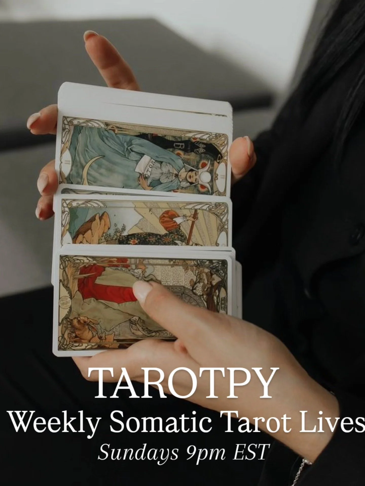 Introducing: TAROTPY - Weekly Somatic Tarot Lives🔮

This isn&rsquo;t your average tarot reading.

Each week, I go live to tune into what&rsquo;s rising that week. Not just through the cards, but through the body.
Because healing doesn&rsquo;t just h