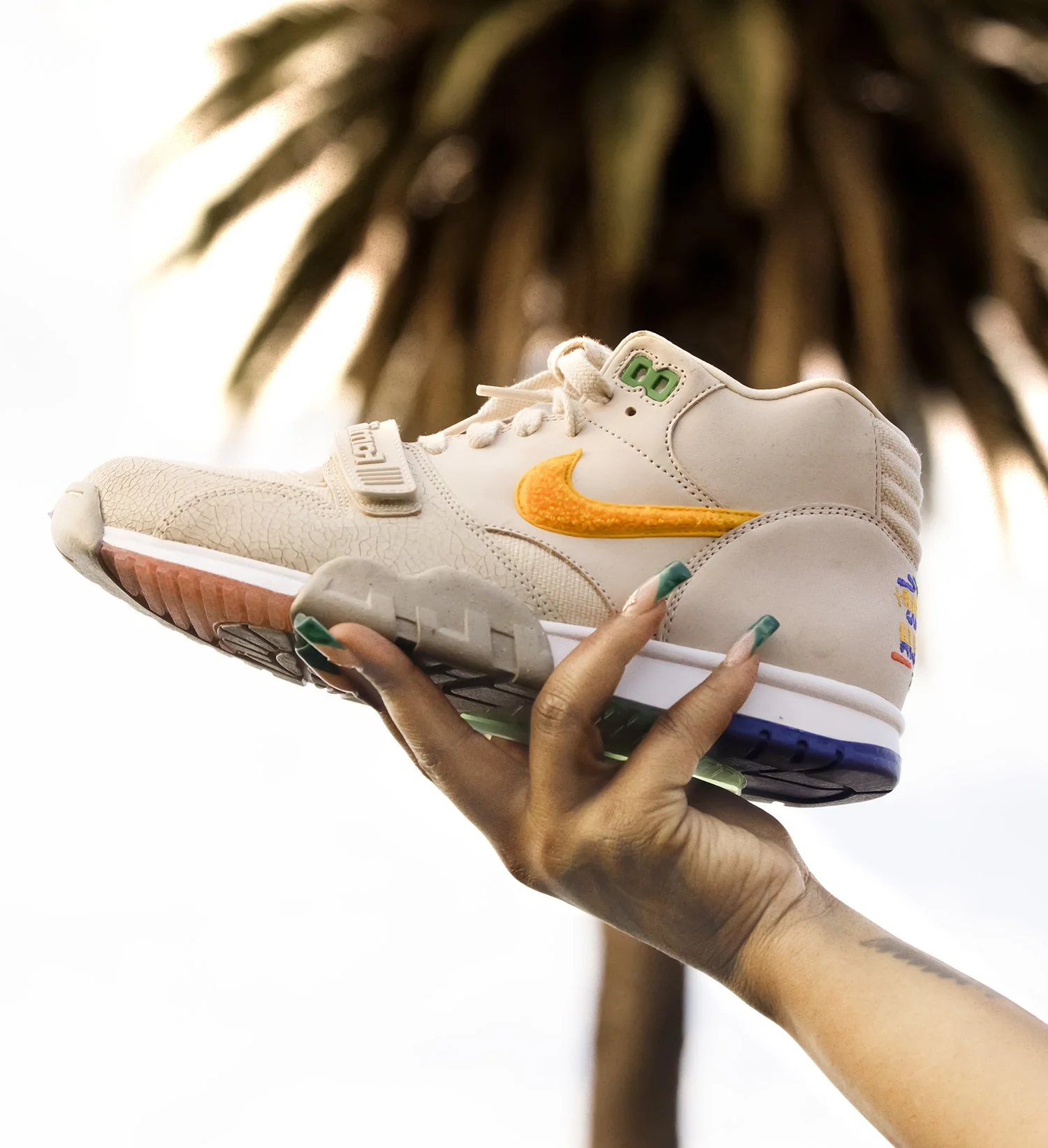 Nike shoe being held in the air