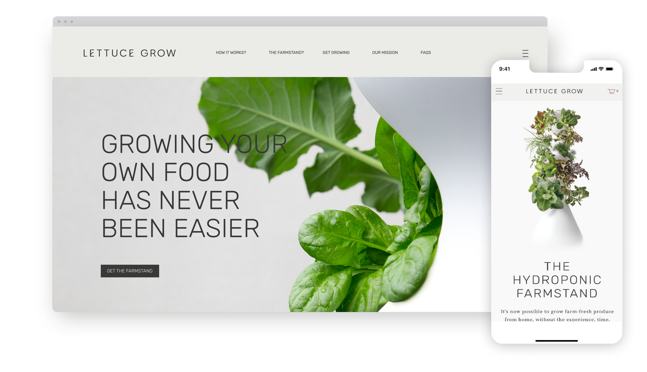 Lettuce Grow Website mocks for desktop and mobile
