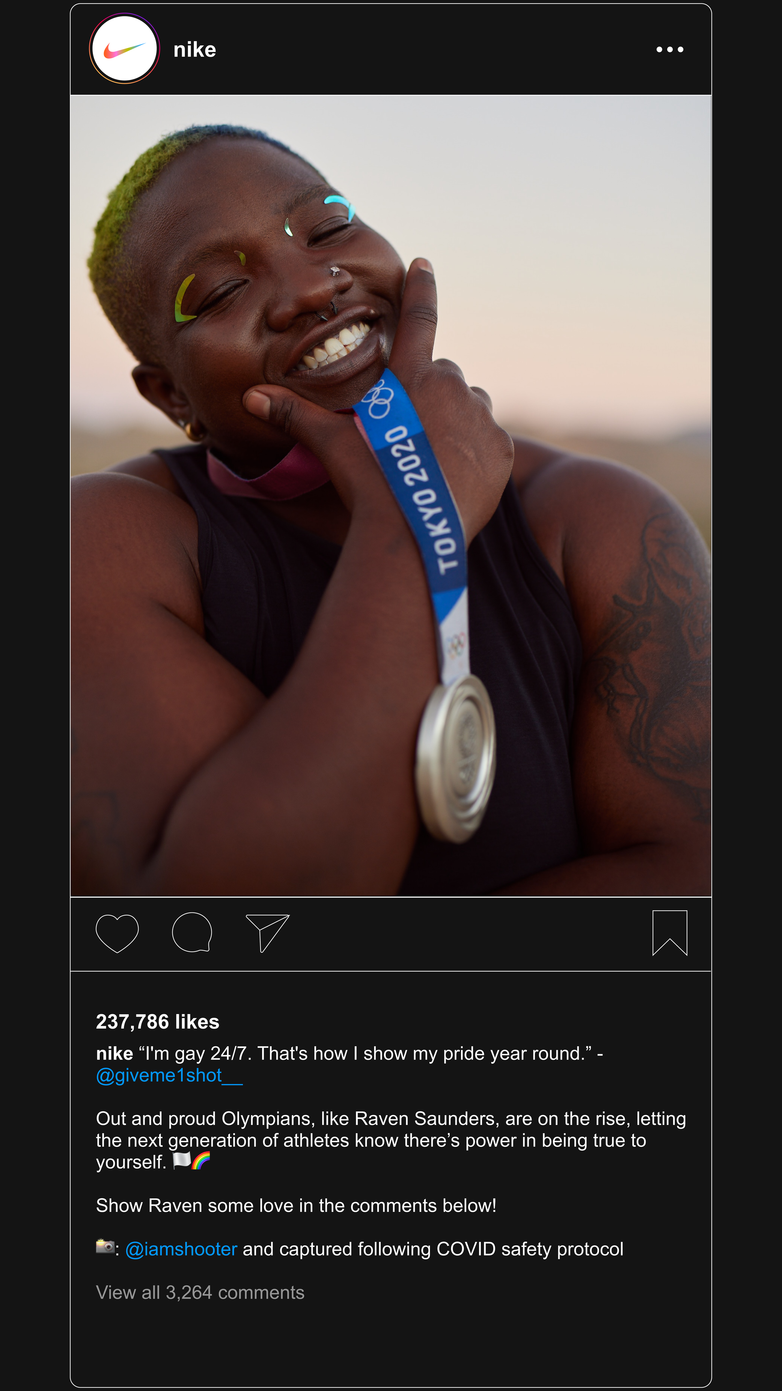 Instagram mock-up of Raven Saunders posted by Nike