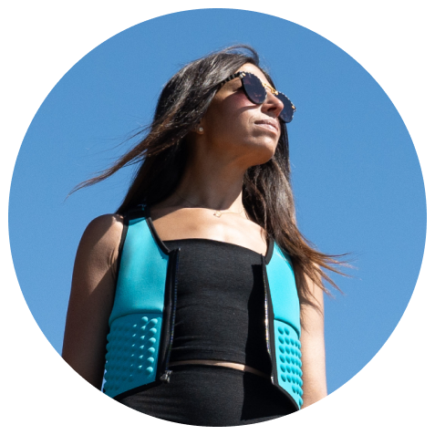 Close up of Dr. Rikki in Omorpho vest hiking