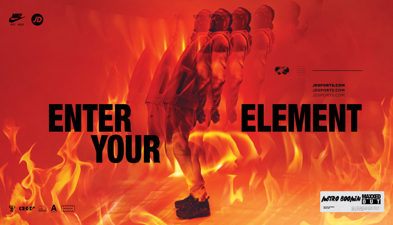Image of Metro Boomin in Fire with text that reads "Enter Your Element"