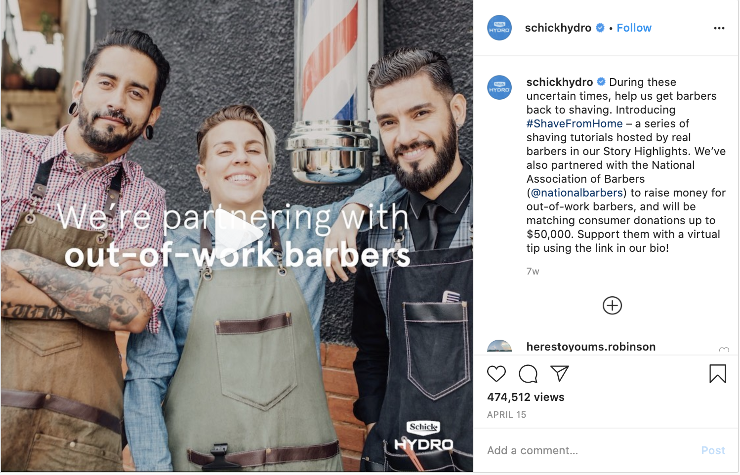 Instagram post from schick hydro