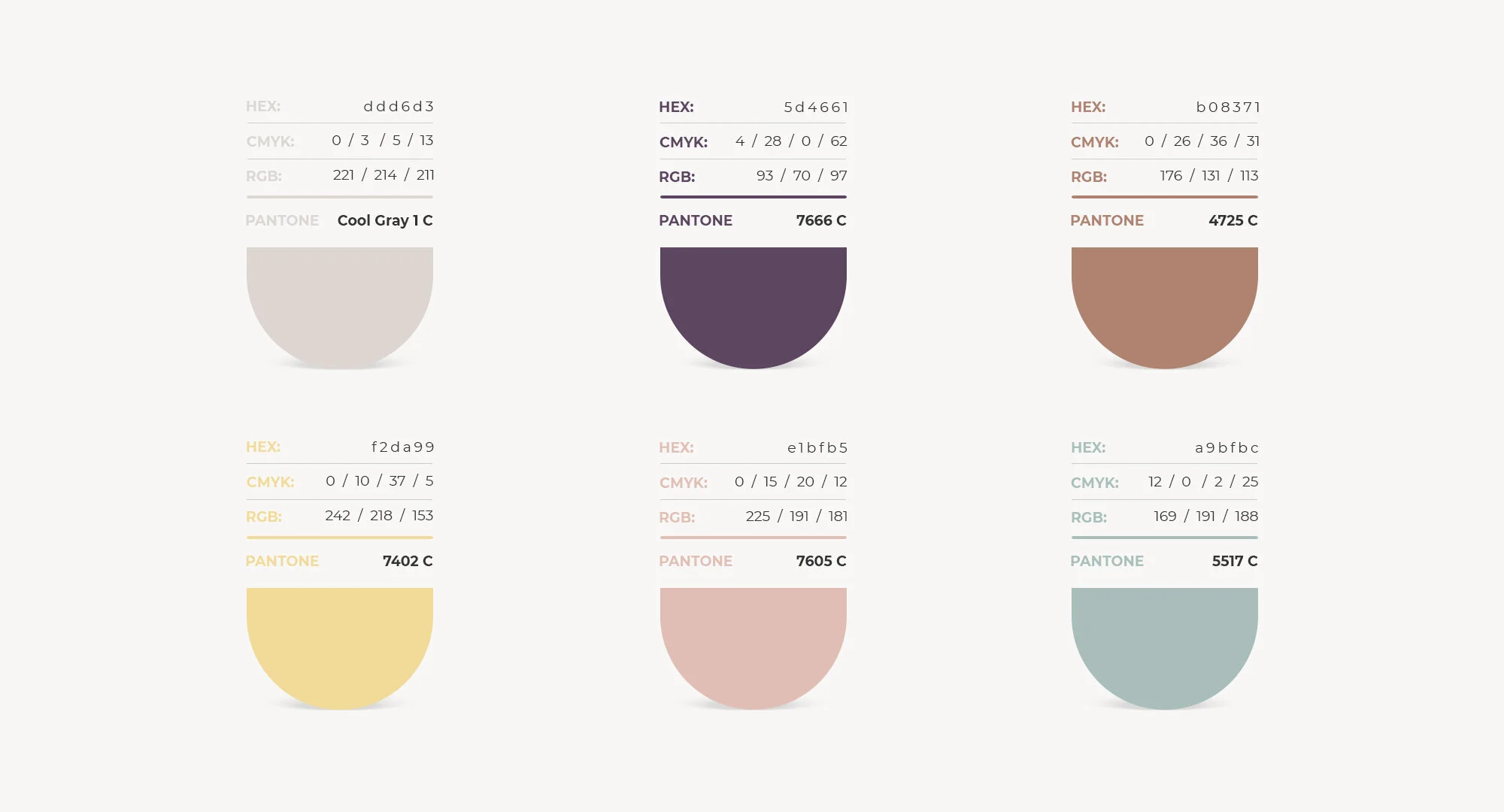 Niyama colors in cool gray, purple, and burnt orange