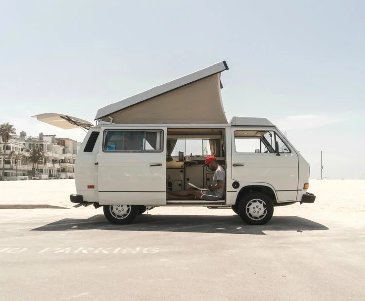 Van on beach