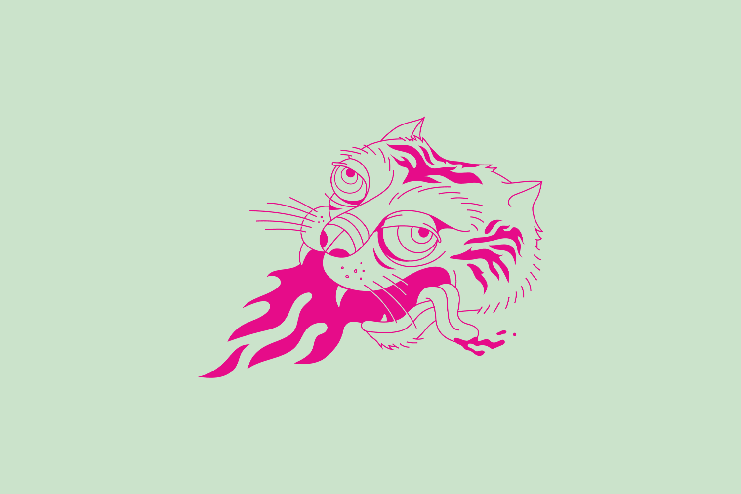 Pink tiger with flame tongue