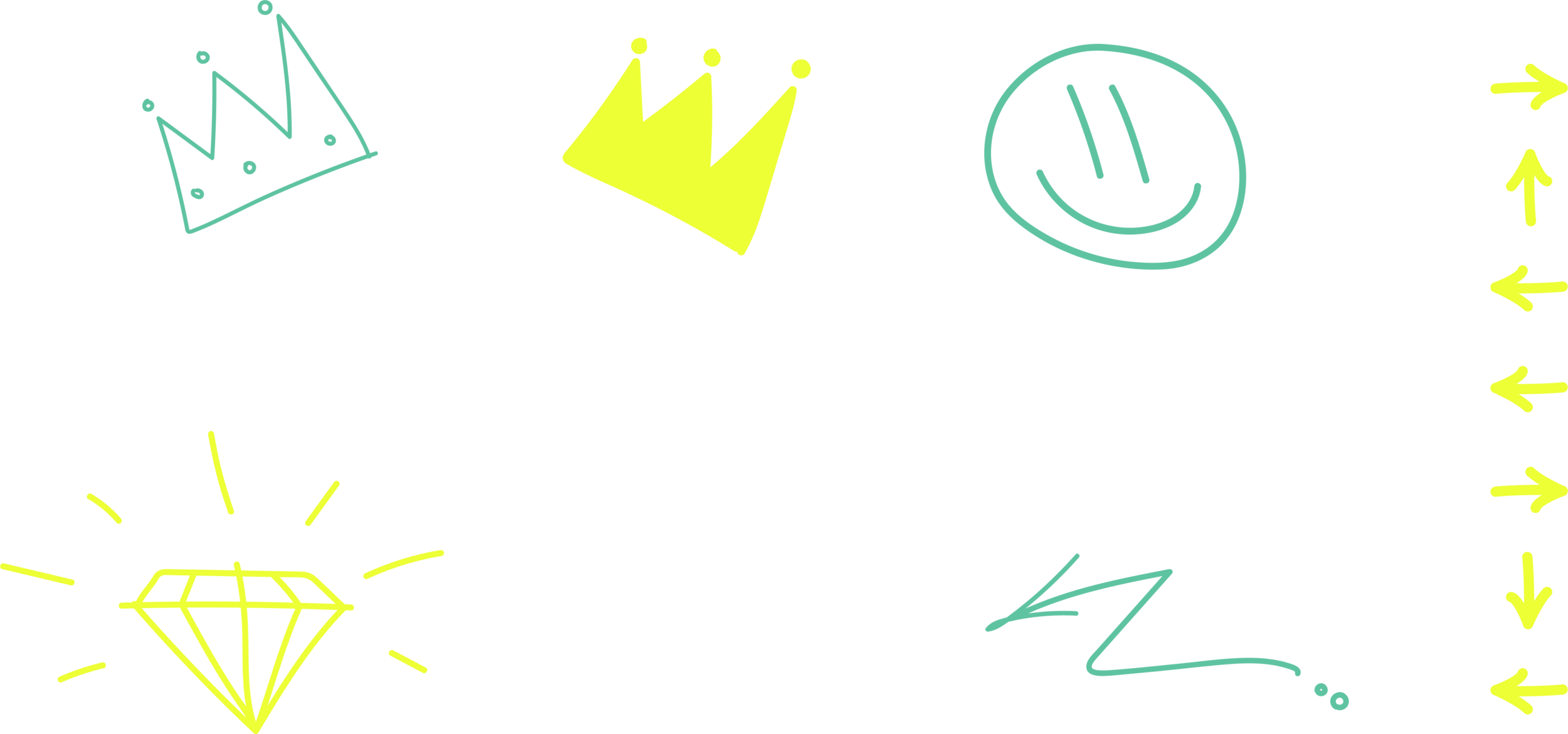 Queen's icons that are of a crown, smiley face, diamond, heart, and arrow