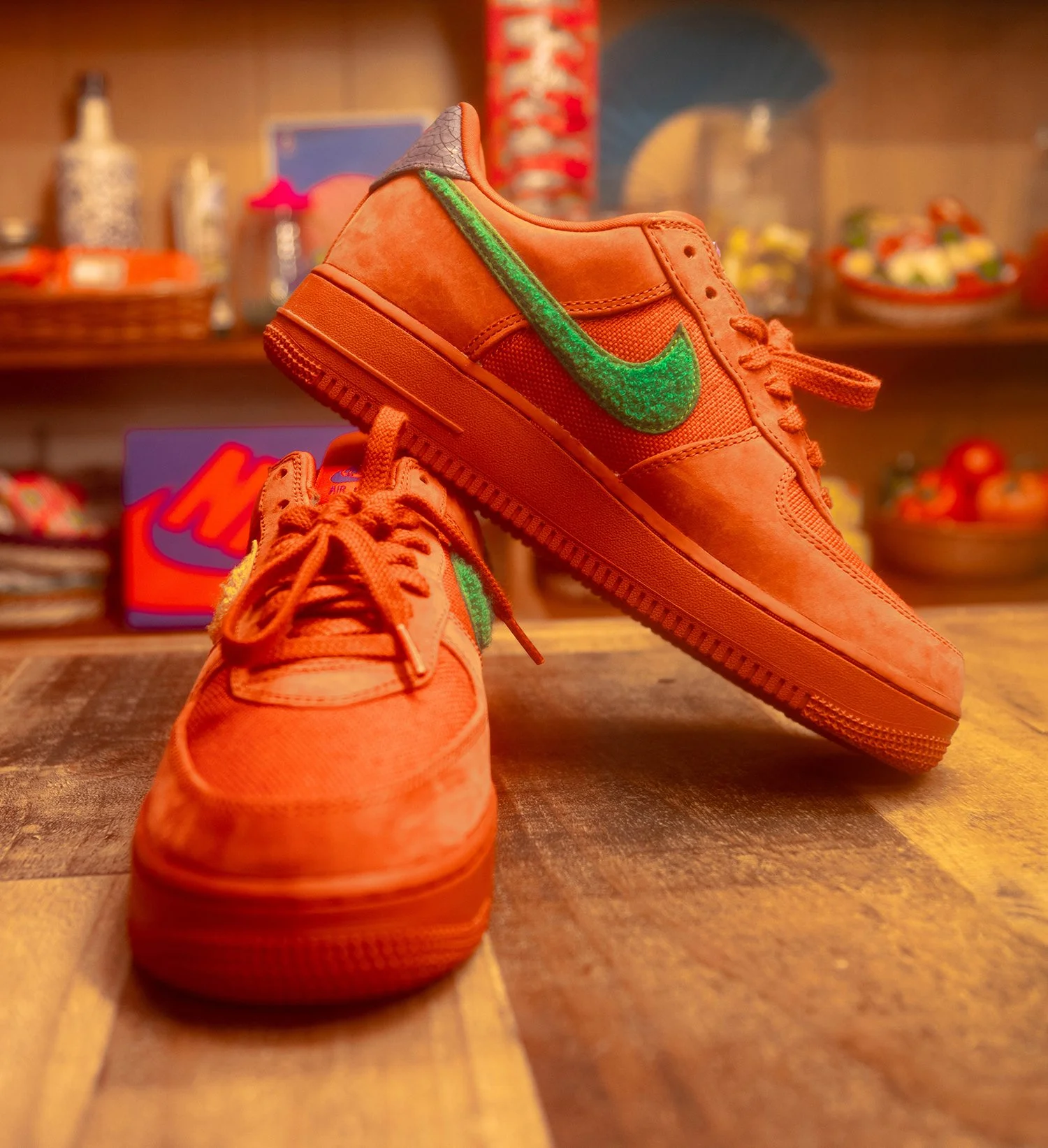 Red Nike Shoes on counter