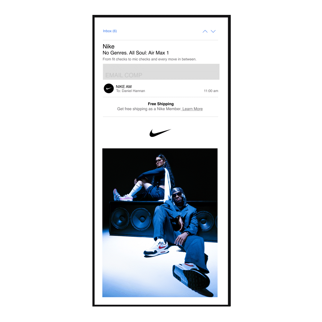 Mockup of Nike email thread of Ashley Mehta and Armani White