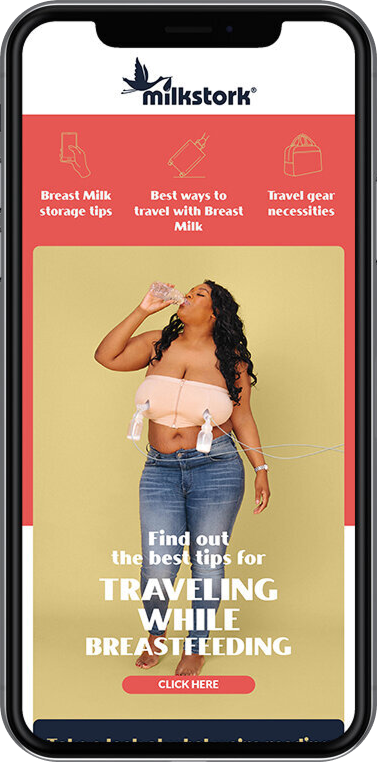 Milkstork landing page for mobile