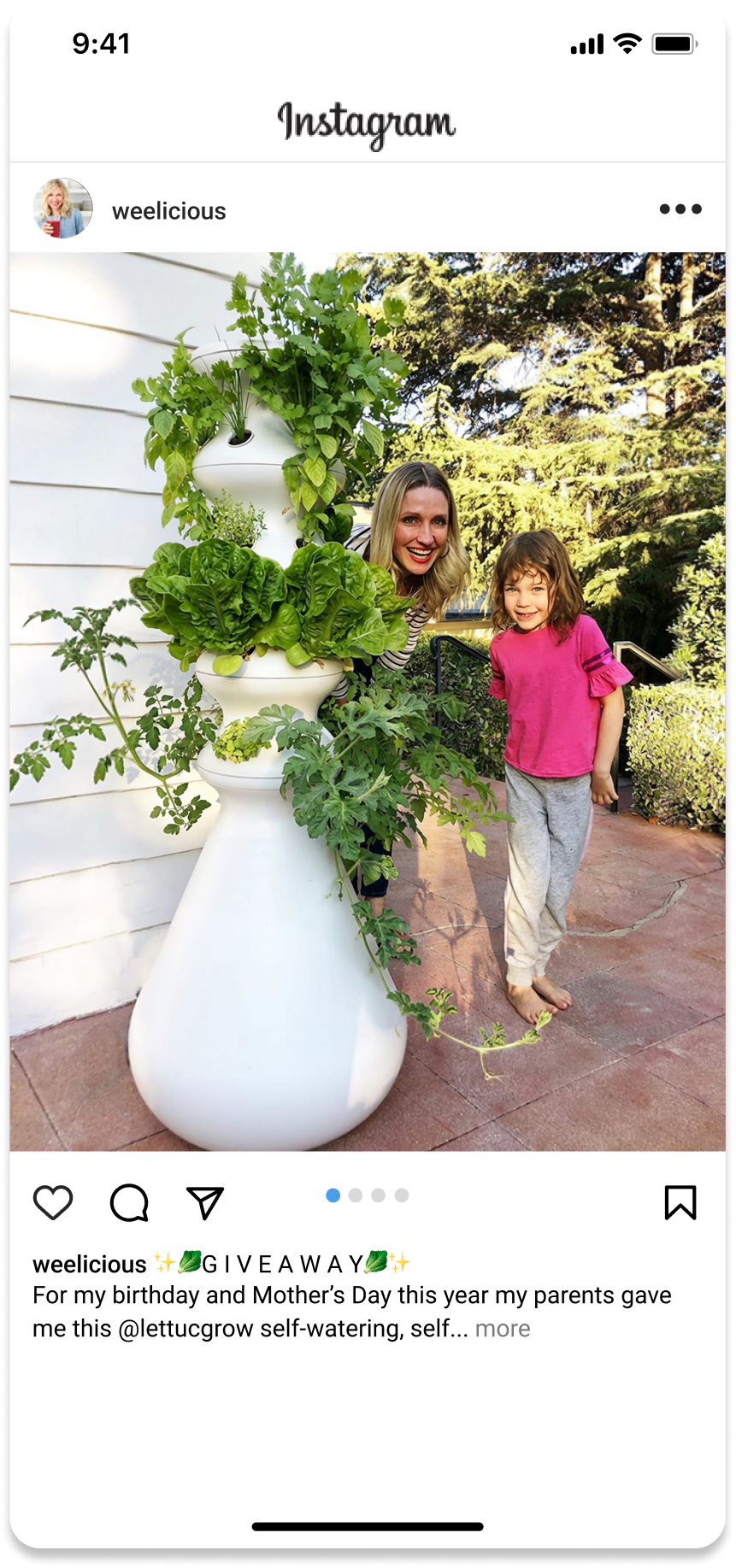 Giveaway post for Lettuce Grow from the account "weelicious"