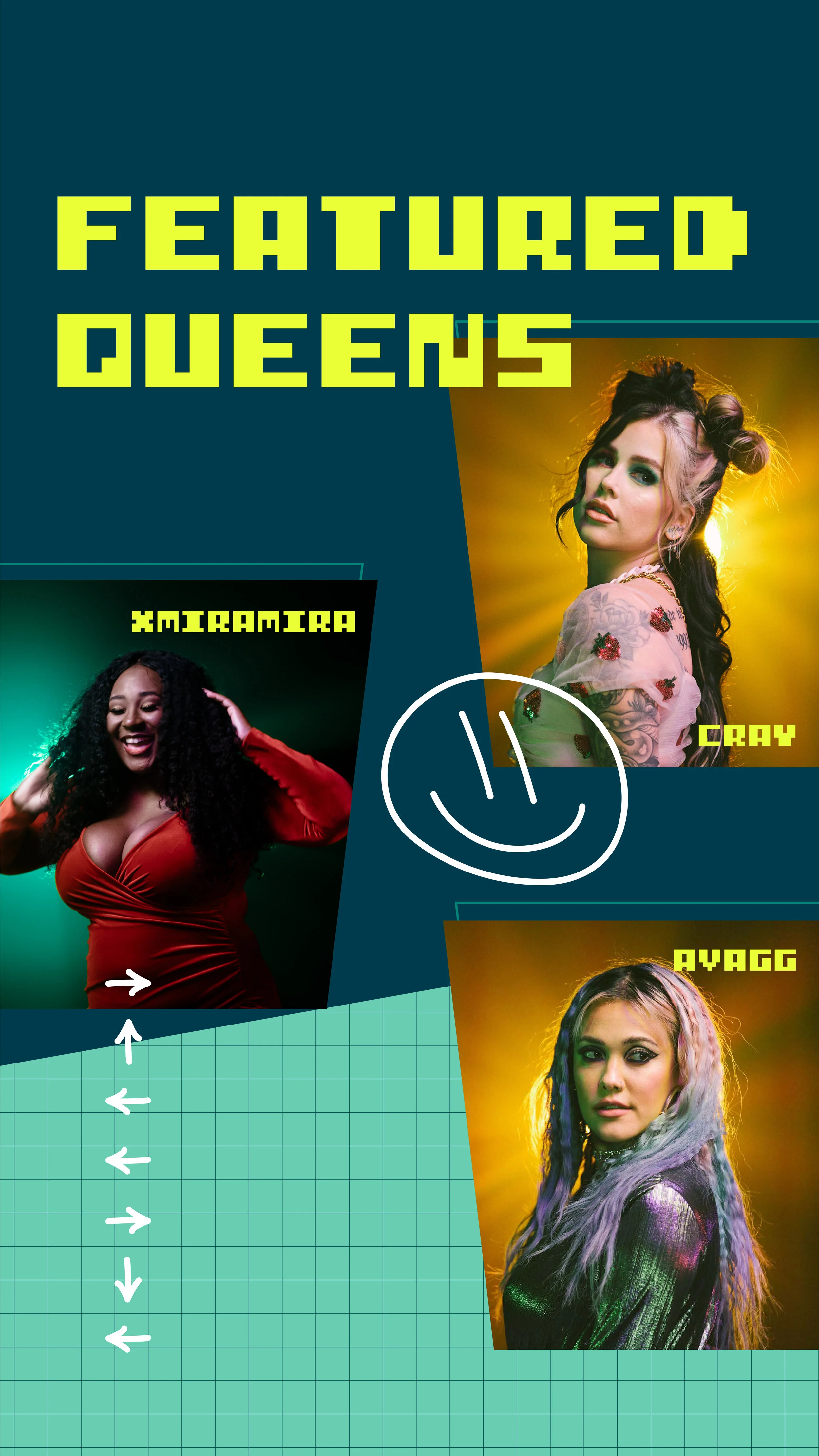 Instagram Story that reads "Featured Queens"