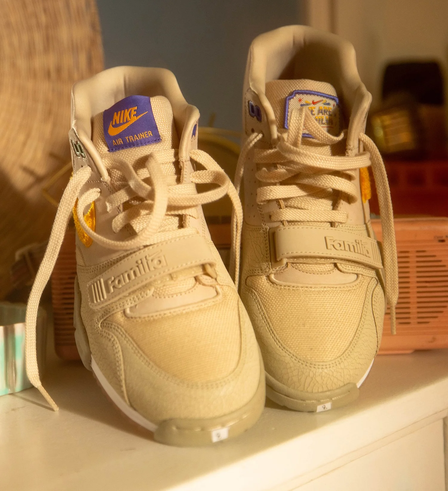 White Nike shoe on shelf