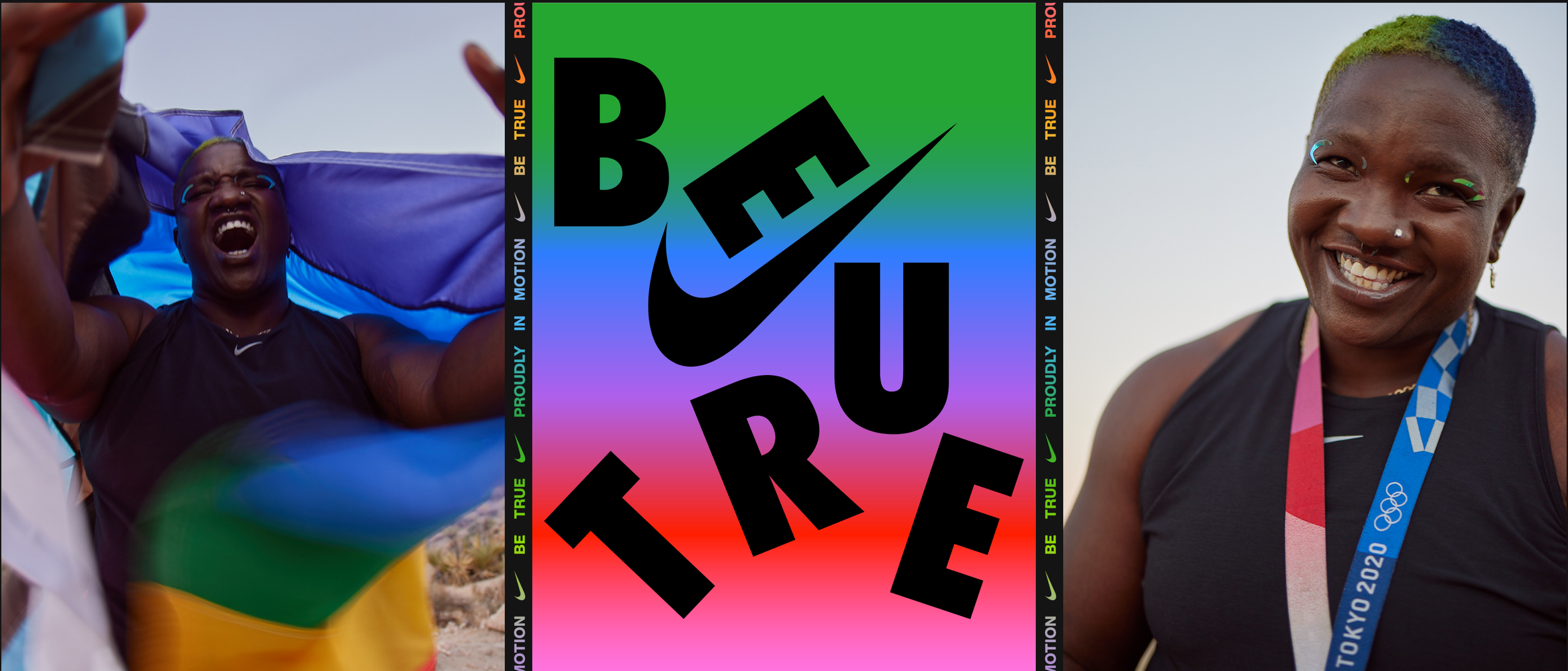 two images of Raven Saunders with BeTrue logo