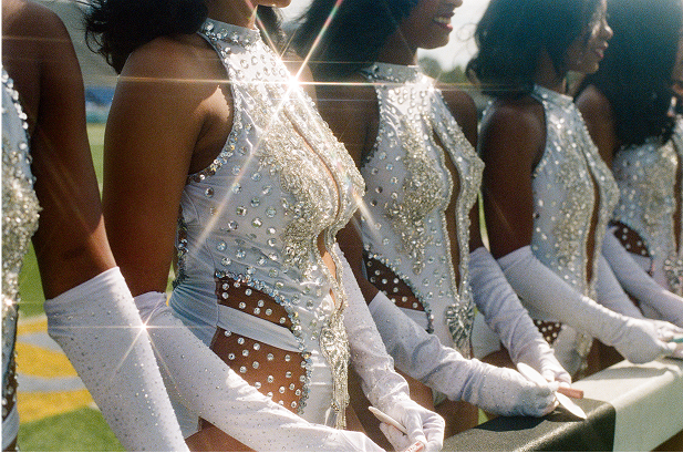 Close up of white HBCU outfit