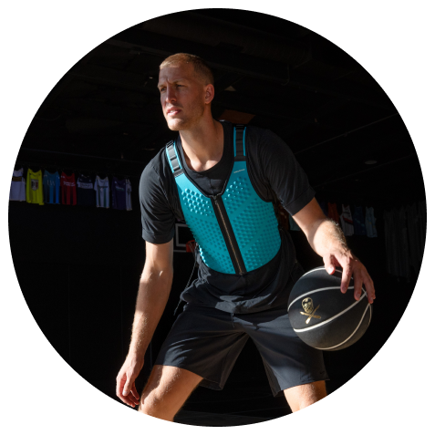 Close up of Mason Plumlee in Omorpho vest while playing basketball