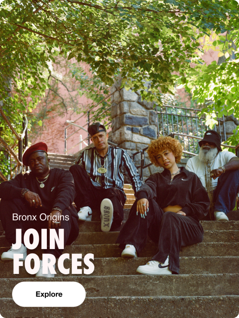 Group of people sitting on steps with a heading and CTA button