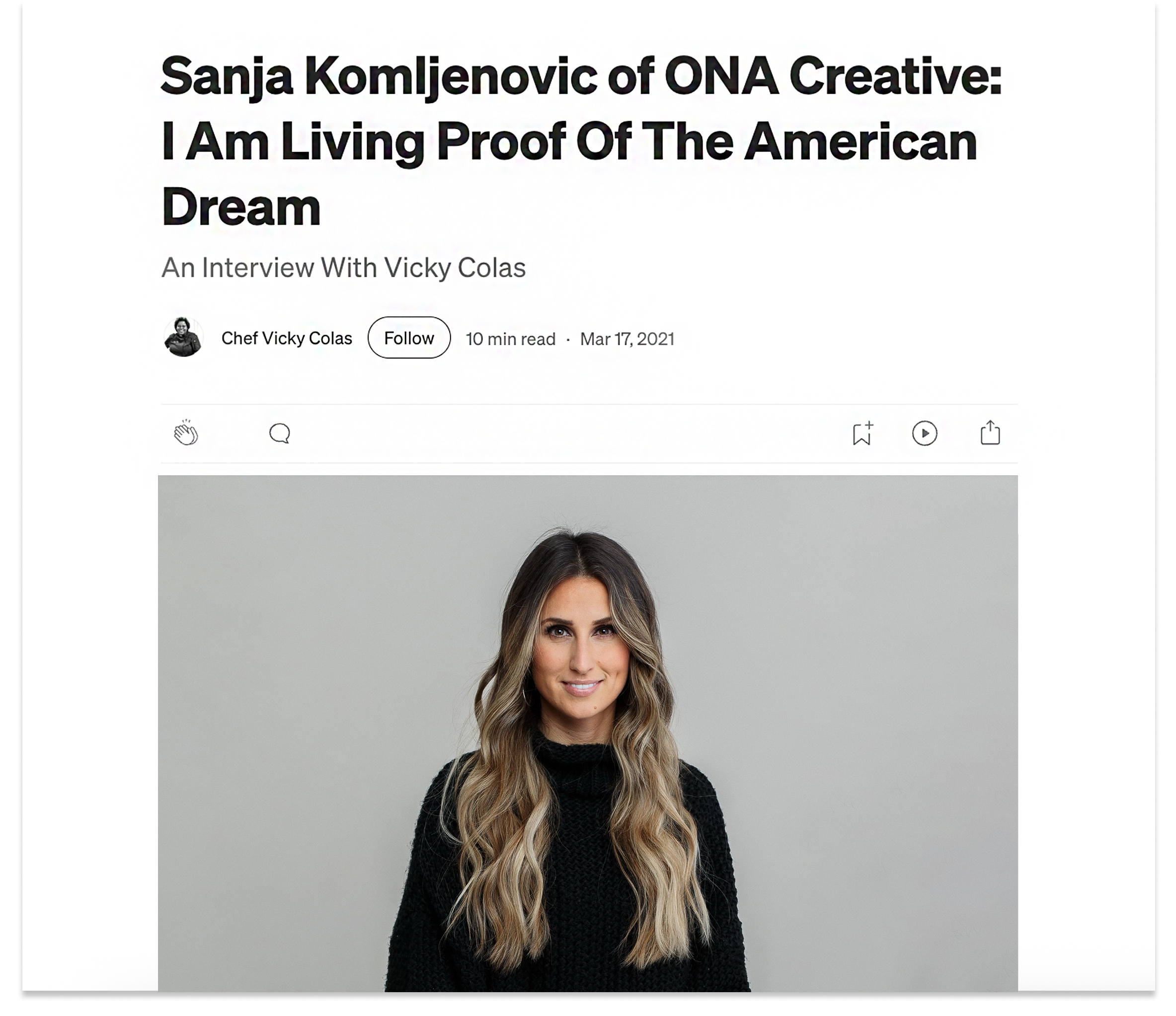 Sanja Komljenoic feautred in an article about living the American dream