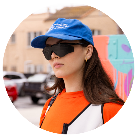 Close up of Kady Lone wearing Omorpho vest