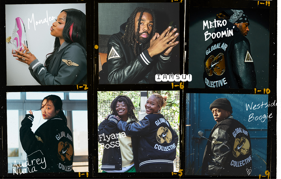 Members of the Global Air Collective featuring Monaleo, Iamus!, Metro Boomin, Audrey Nuna, Flyana Boss, and Westside Boogie