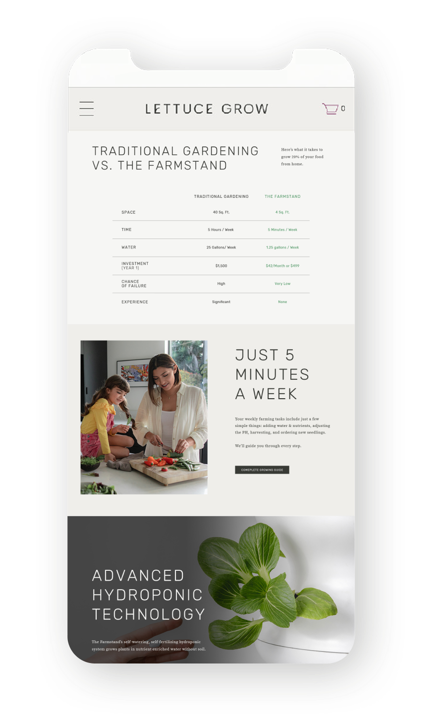 How it works page for Lettuce Grow on mobile