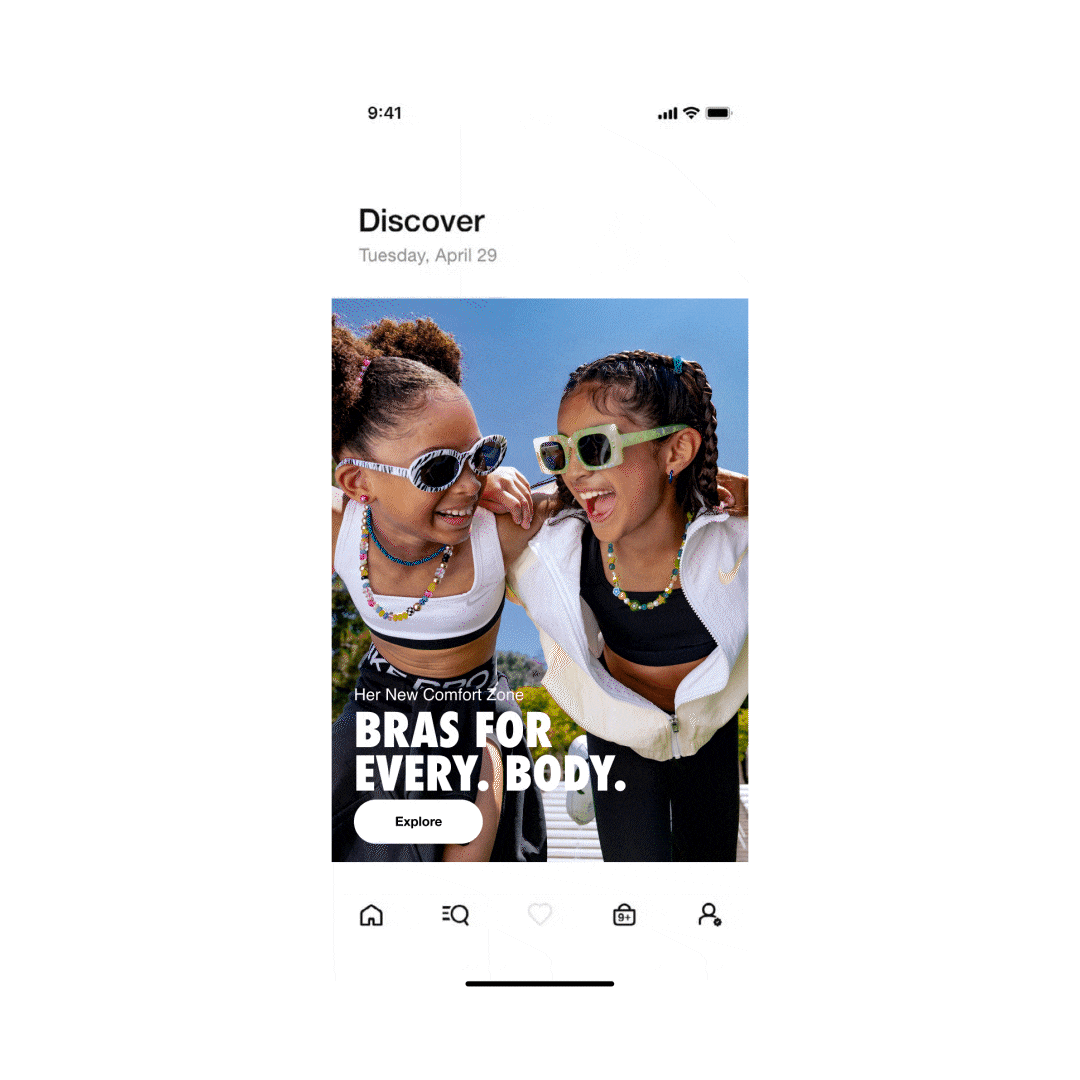 Nike app thread scrolling for Nike Kids Bra