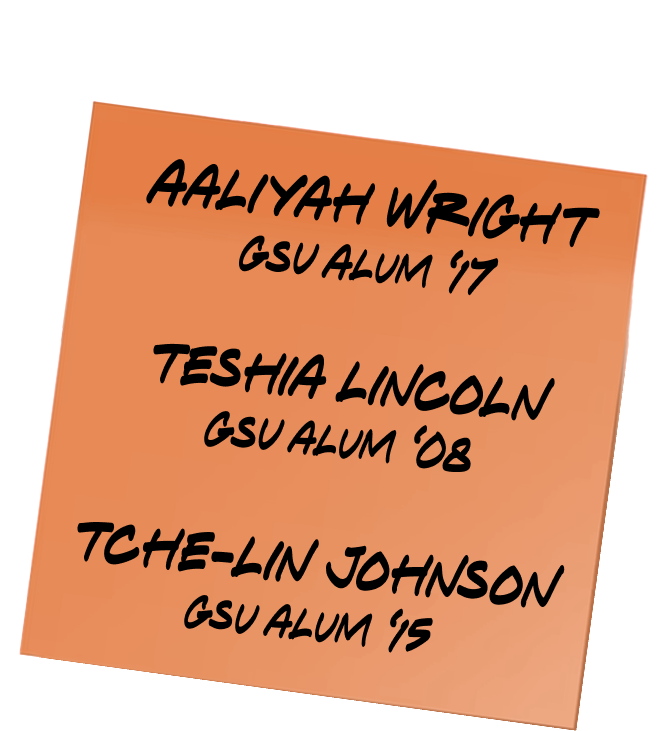 Orange sticky note with names written on it