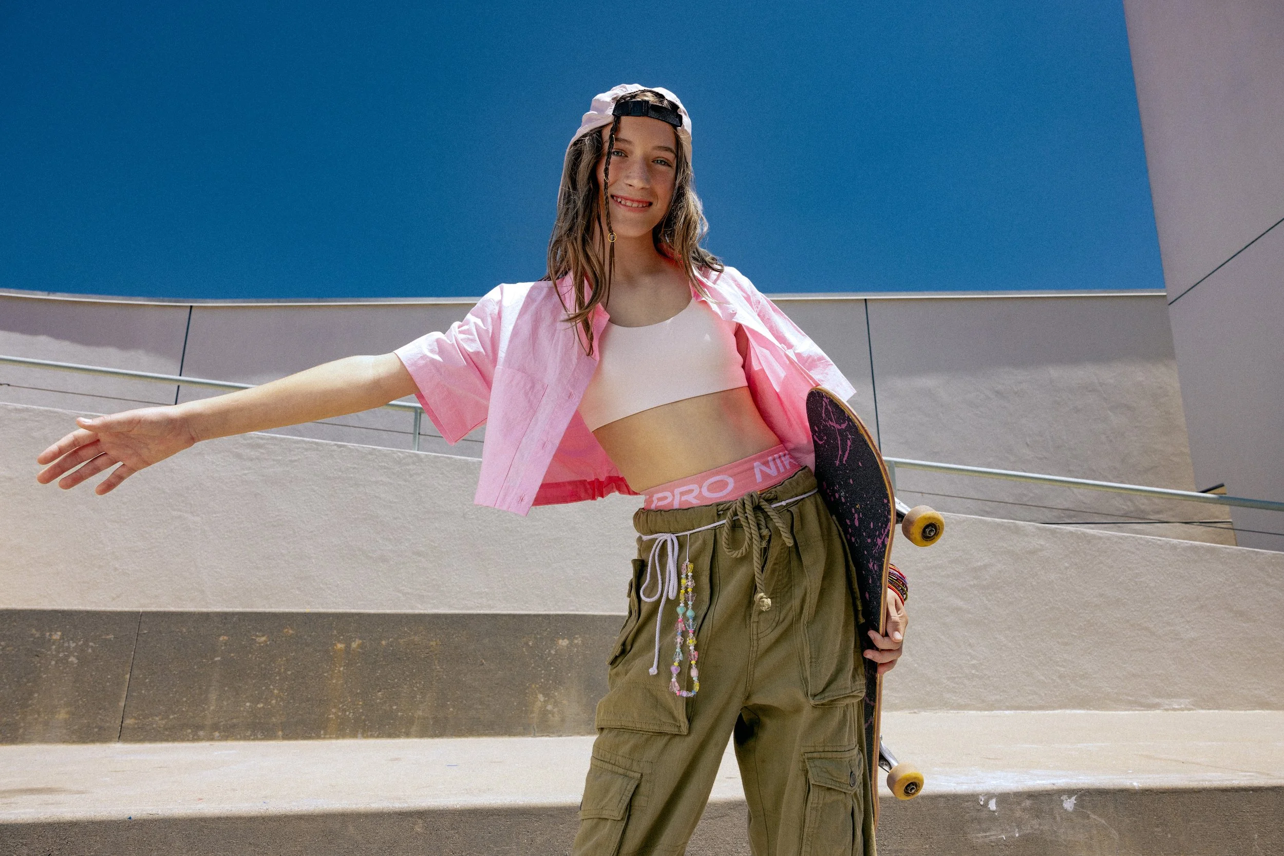 Leela Colaco with skateboard