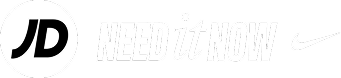 Black and white text logo reading 'JD NEED it NOW' with a Nike swoosh symbol.
