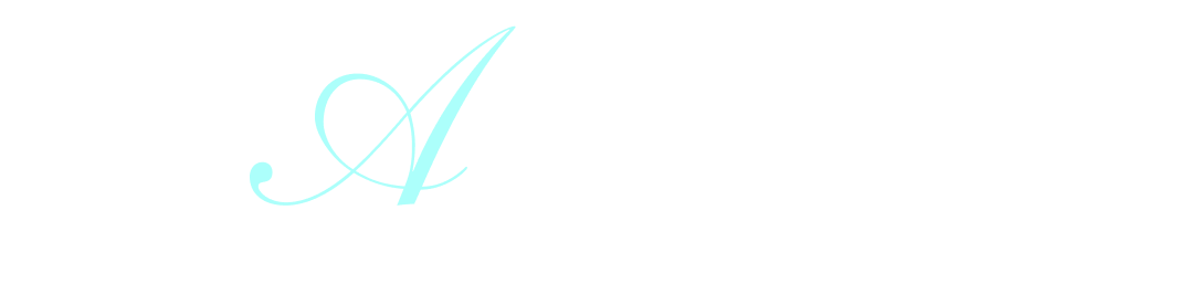 Graphic text reading 'What We Do' with a stylized stylized, cursive letter 'A' in light blue between the words, on a black background.