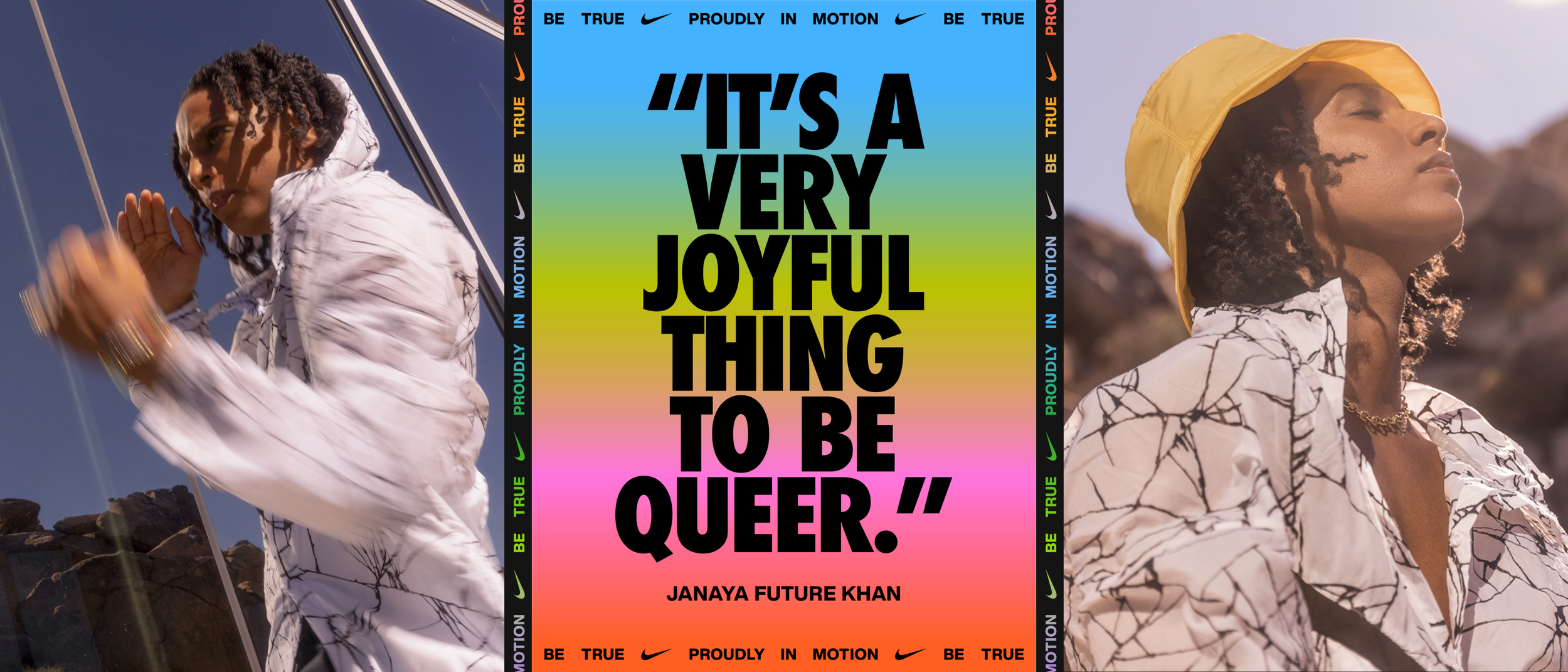 two image of Janaya Khan with a quote that reads "it's a very joyful thing to be queer"