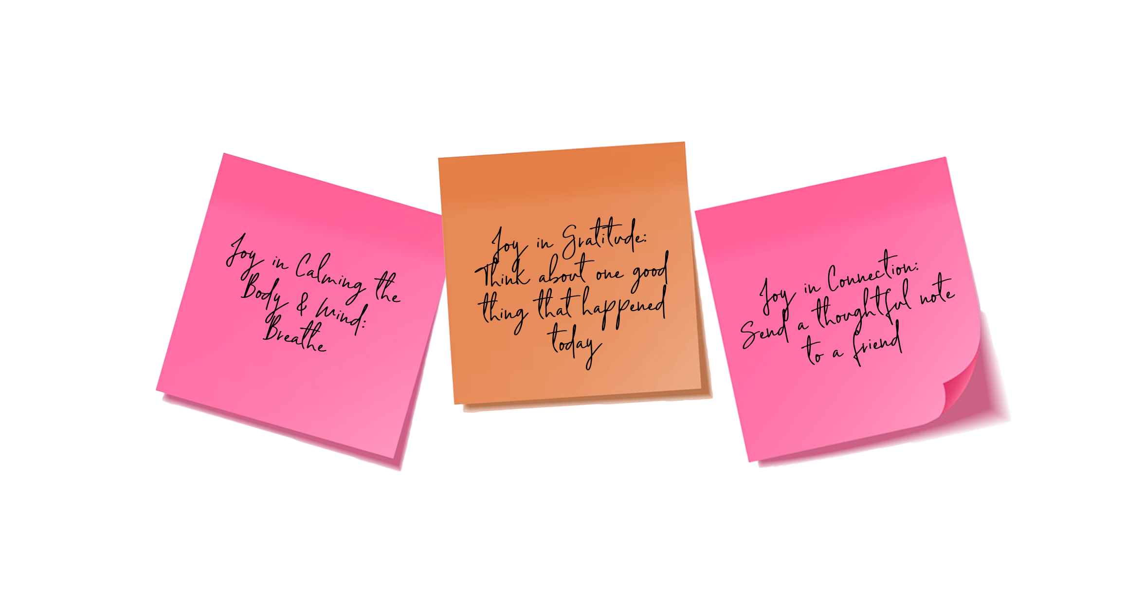 Pink and orange sticky notes with cursive writing