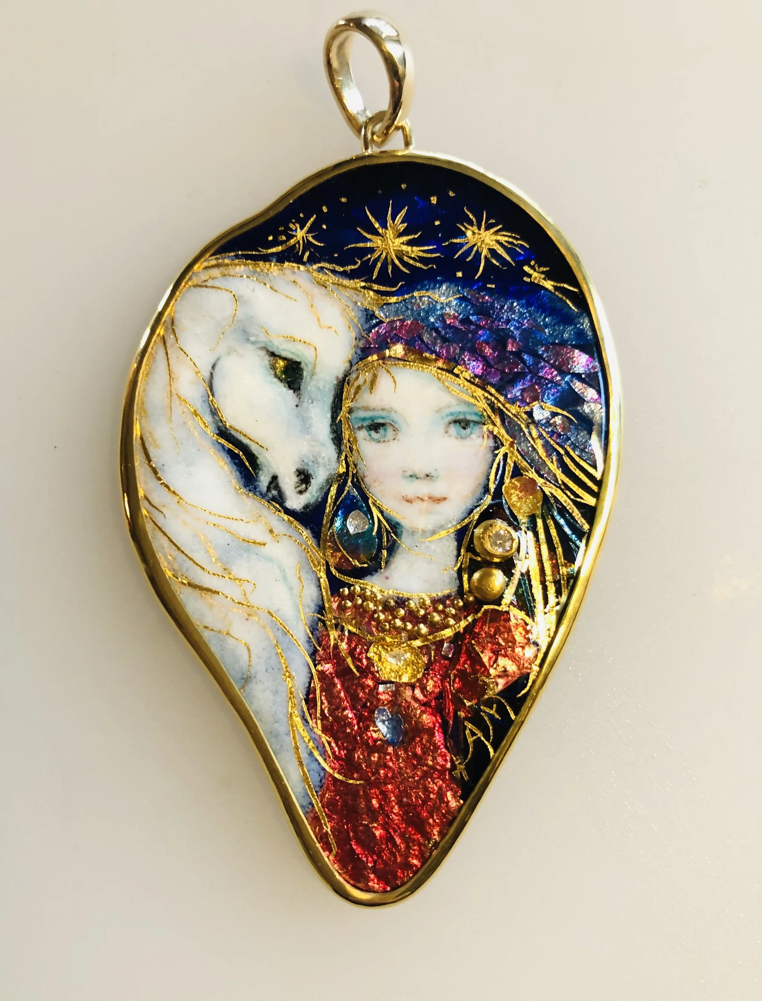 "Girl with Horse and Wolf back"