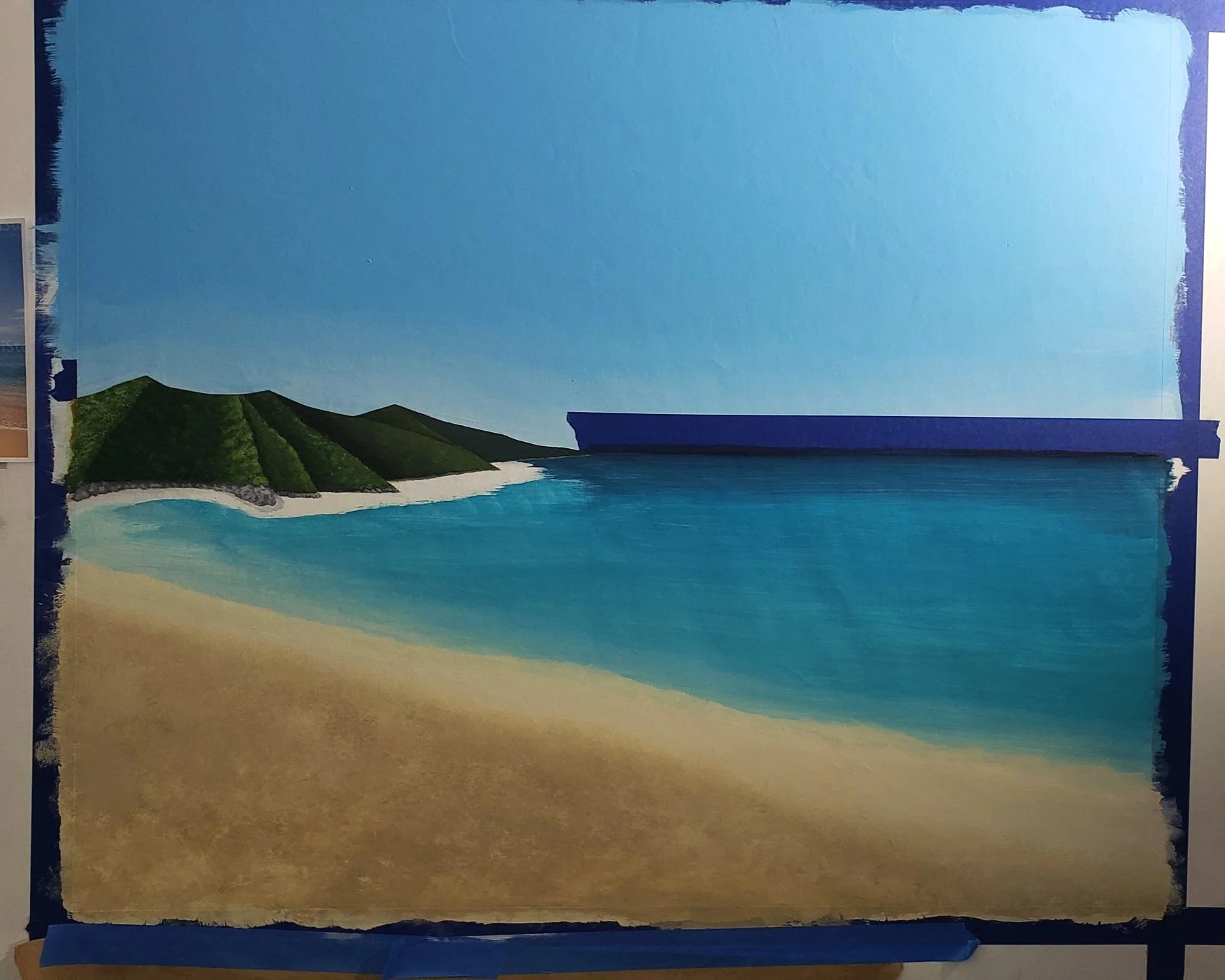 One of my favorite parts of this painting was the water gradient. It took a minute to get the colors right but as I painted and the gradient started to come together, I was falling in love with the turquoise color that was appearing. While this phot