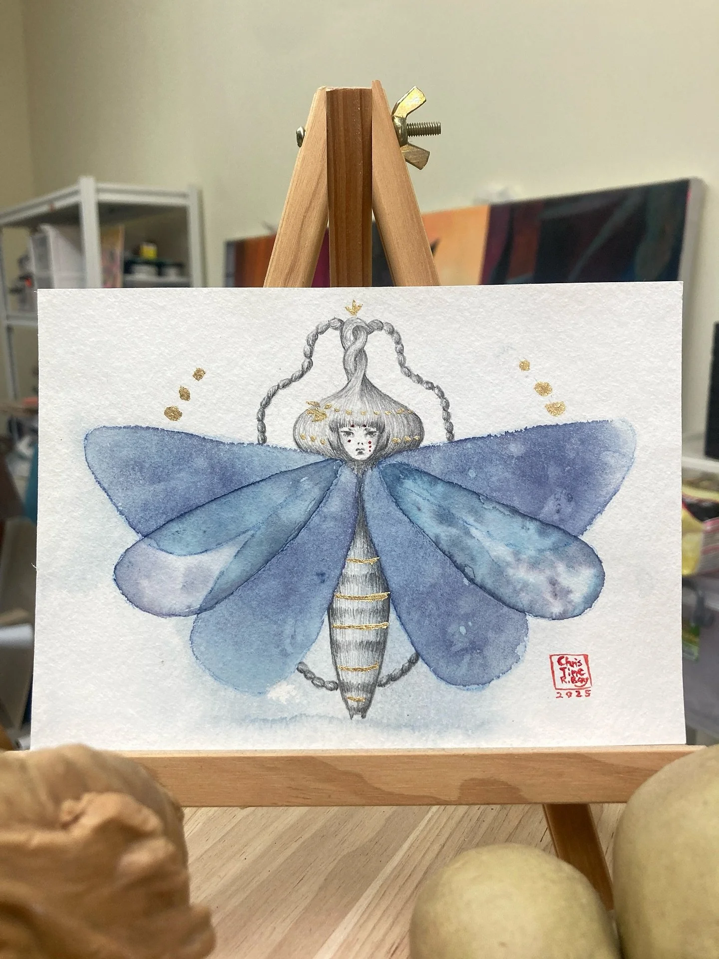 Rorschach&rsquo;s Lepidoptera 1, version Cyanotype.
Cyanotype, watercolour, graphite, 24k gold leaf and acrylics on Hahnem&uuml;hle mixed media bamboo paper.
5&rdquo; x 7&rdquo;.
.
This is a new sub-series of my recent &ldquo;Rorschach&rsquo;s&rdquo;