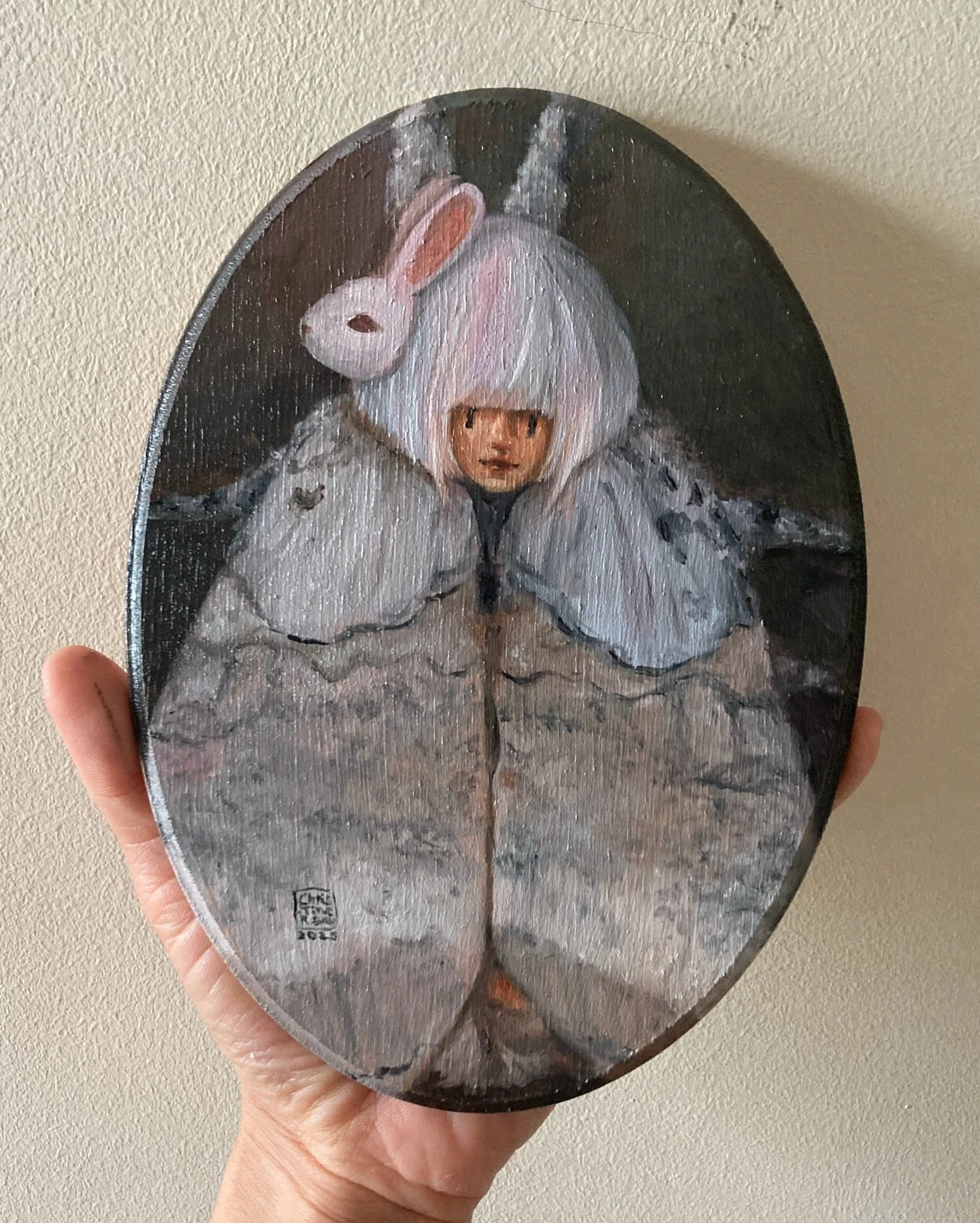 (Adopted) The Tussock
Oils on primed wooden panel
2023
.
Throwback to this piece which I originally painted using one of the prompts in @mabgraves Drawlloween 2023 challenge and then included in my &ldquo;Onion and Moths&rdquo; solo as part of the &l