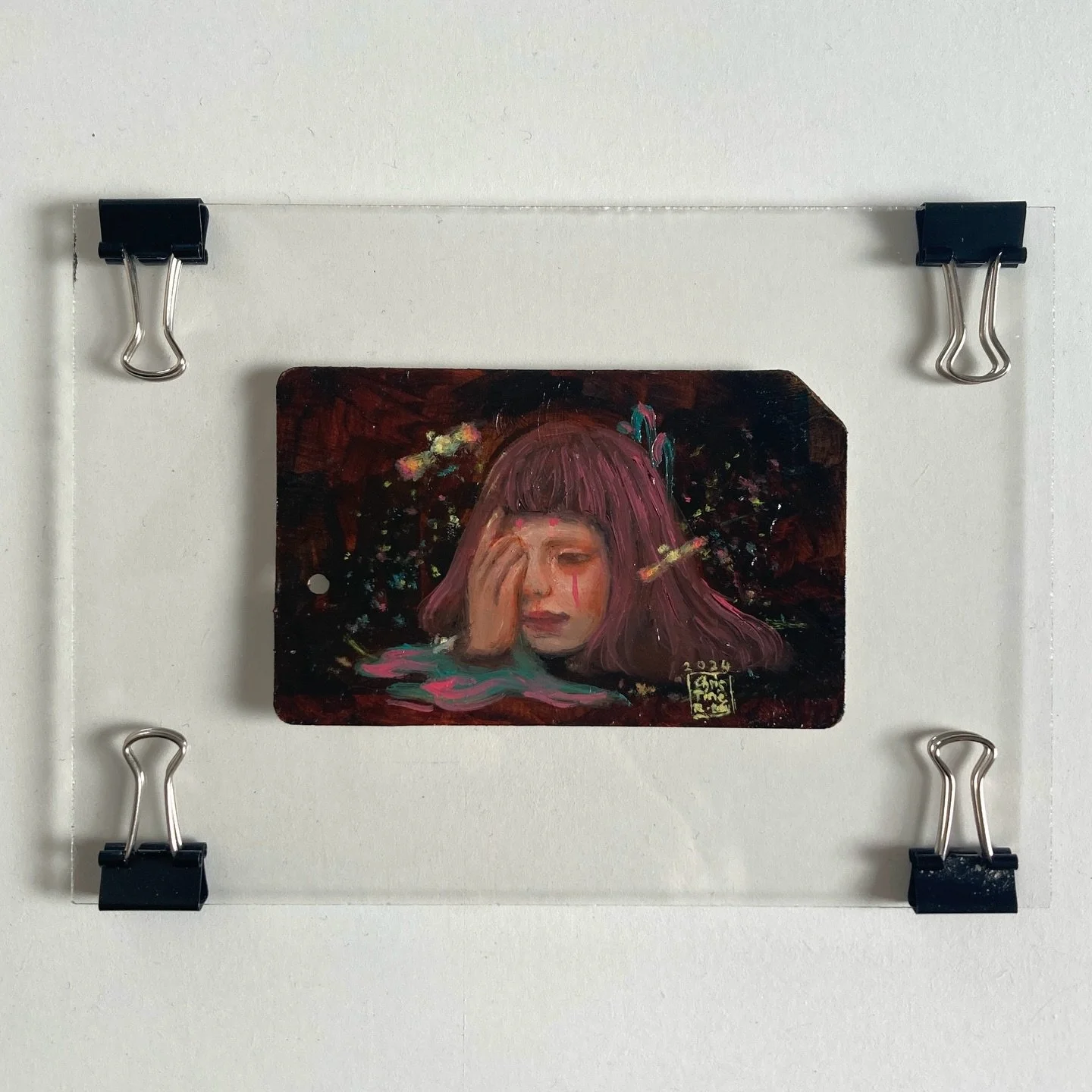 (Adopted) Seeing Dots of Rainbow No. 3
Oils on primed New York metro card
Framed (now in Muji magnetic frame)
2024
.
This is one of my pieces for my Seeing Dots of Rainbow series. The mini series is about my living with an eye condition keratoconus a