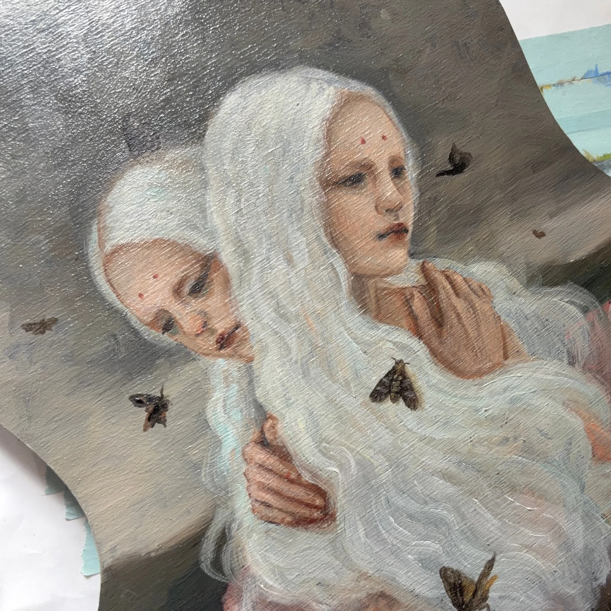 Sneak peek of my piece &ldquo;Duality of Divinity&rdquo; for the upcoming &ldquo;Folks and Fables&rdquo; group show coming on 5th June (US timing) at @nannygoatgallery ! My &ldquo;twins&rdquo; piece for 2026!