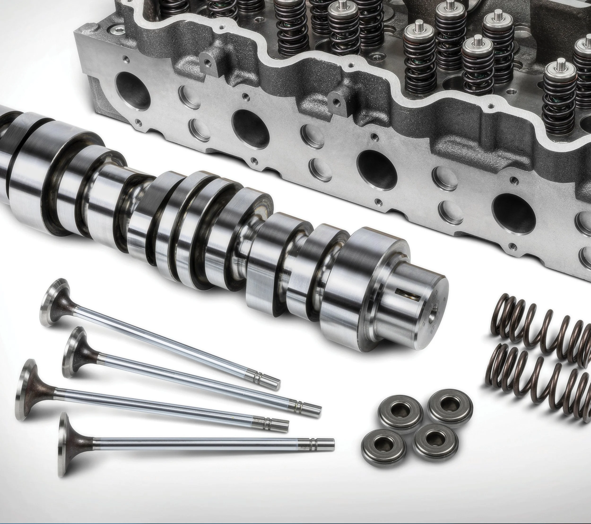 PAI camshaft, valve train, and timing components for heavy-duty diesel engines. Includes camshaft, valves, push rods, springs, and bolts — ideal for top-end rebuilds on CAT, Detroit, and Cummins applications. Trusted aftermarket replacement from PAI,