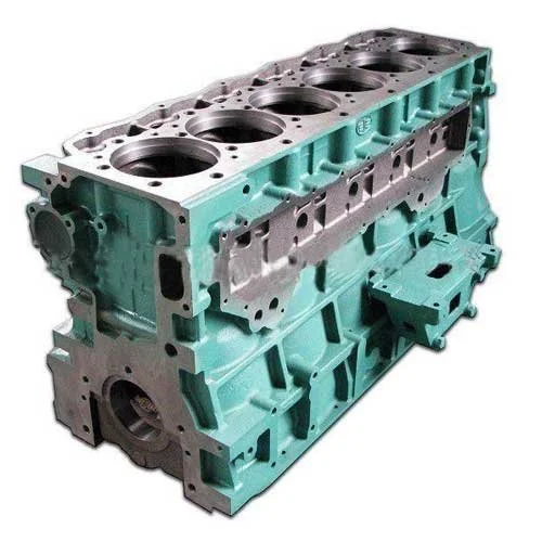 A large, teal-colored engine block with multiple cylinders and openings, used in automotive engines. North Force diesel Parts, provide and offer a wide range of parts, OEM for truck, marine and Industrial application in British Columbia. 