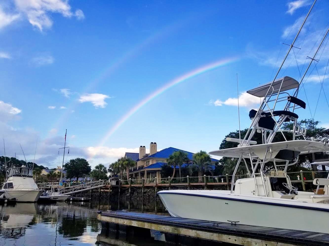 It&rsquo;s a double rainbow!🌈🌈 the views here are something we can get use to! #bohicketmarina #charlestonsc #summer2020 #rainbow