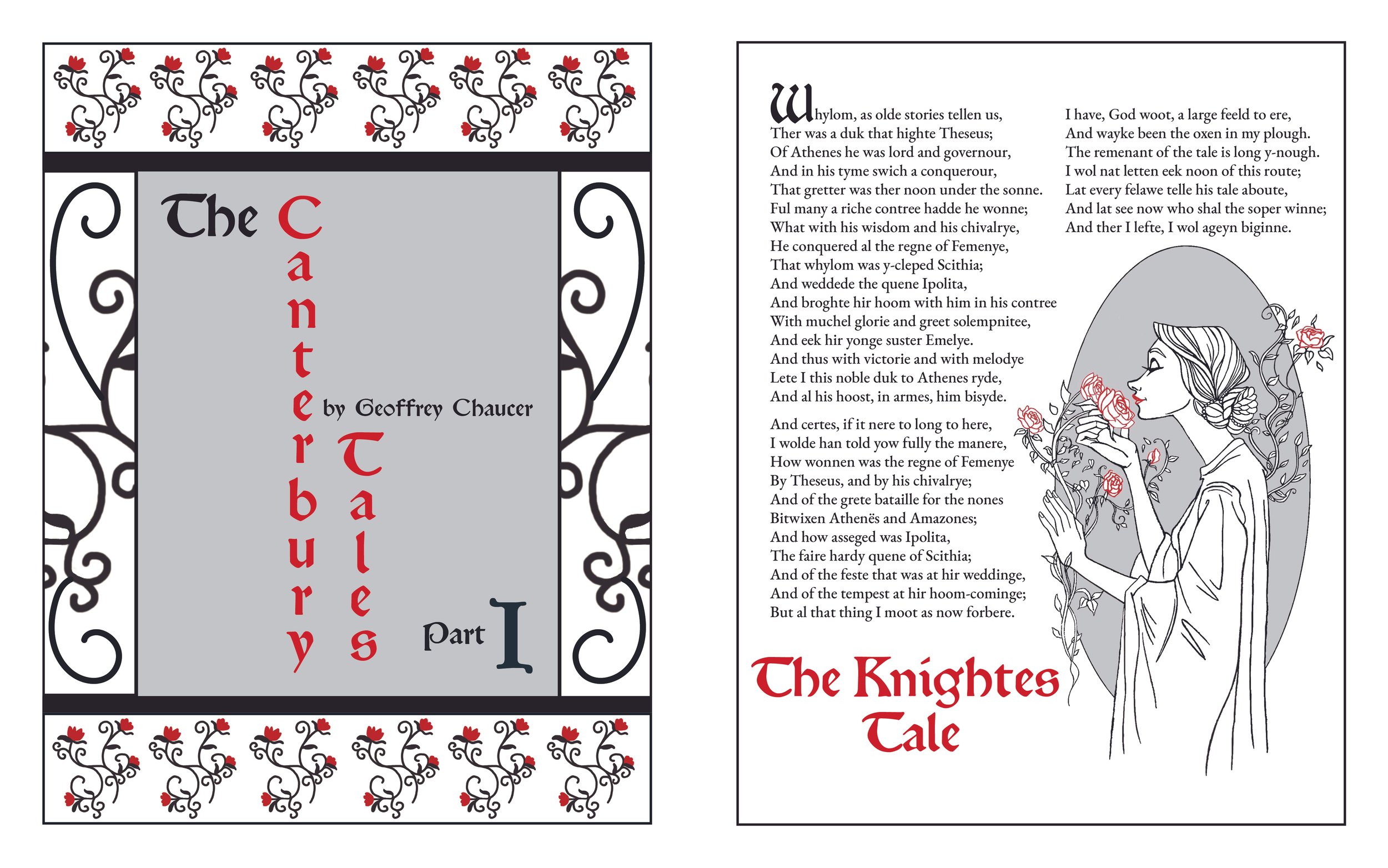 The Canterbury Tales epic poetry page spread
