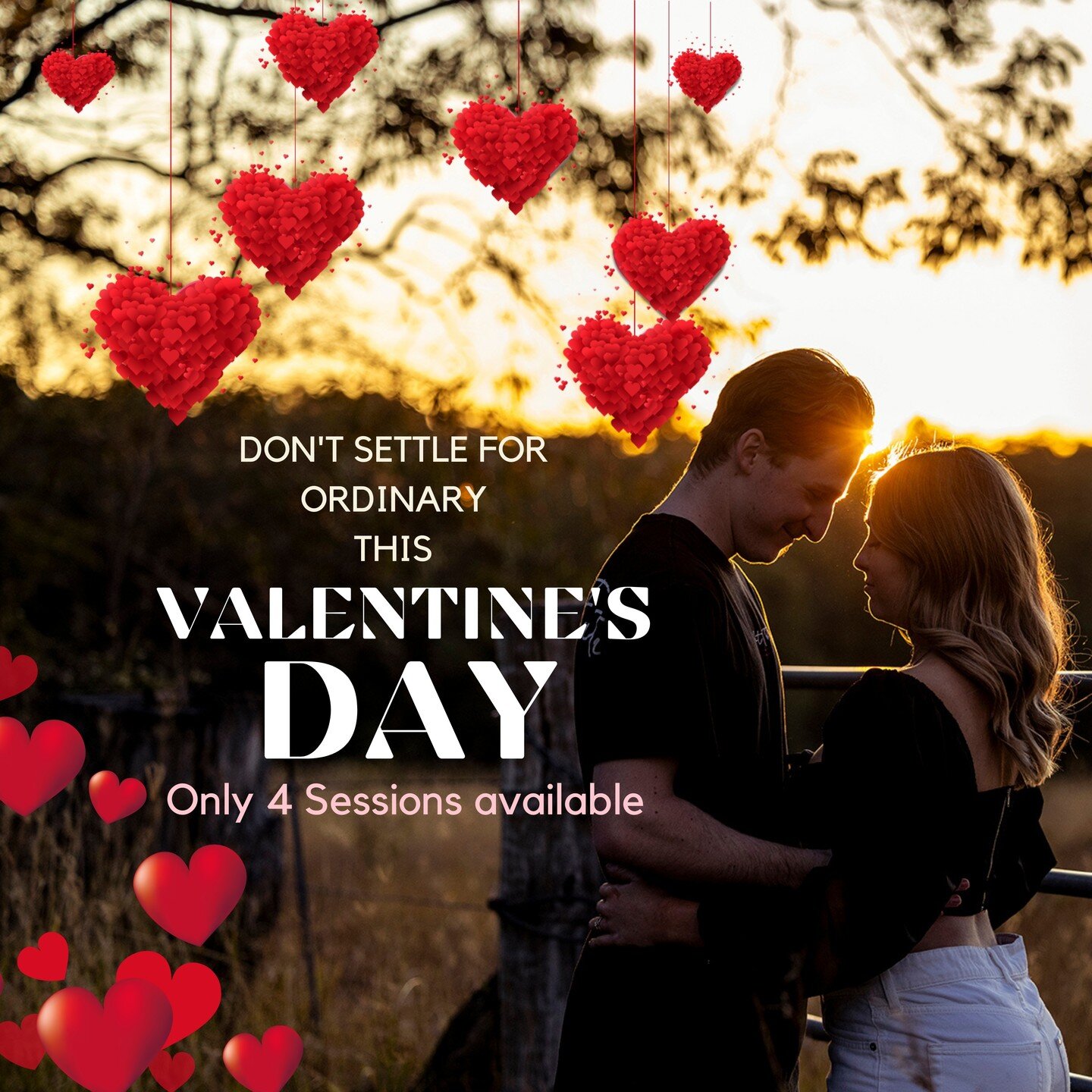 ❤️Valentine's Day❤️ Don't settle for ordinary this Valentine's Day
MAKE THE CELEBRATION OF YOUR LOVE A TRULY MEMORABLE EXPERIENCE FOR JUST $395 (valued at $845). 
Only 4 Sessions Available 
Click on the link below for more information:
www.cheriemiss