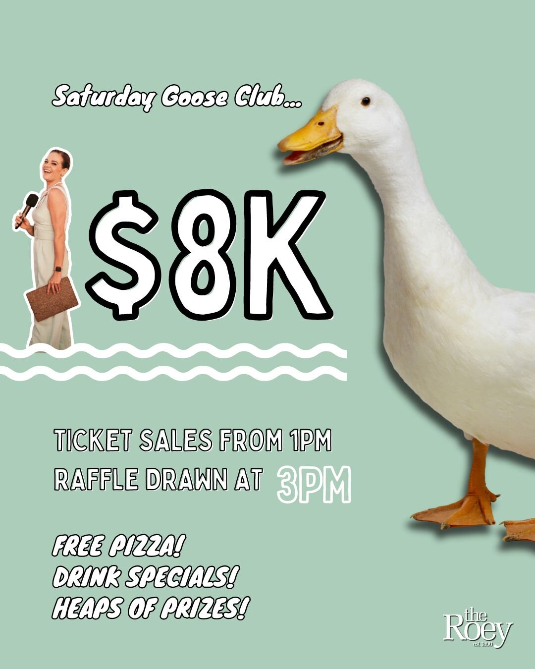 No that's not a typo... there's $8K CASH up for grabs at today's Goose Club!

Free Pizza 🍕 Sports Girls 👙 &amp; LOTS of prizes including some epic meat trays &amp; heaps of booze 🍻

PLUS $8000 cash in Jag the Joker &amp; 2 x chances of $500 also h